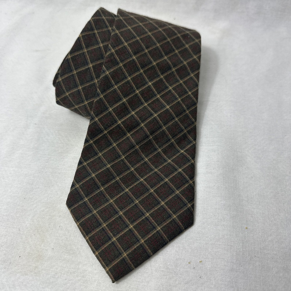 Vintage Pendleton Necktie Men's Plaid Brown Black  100% Wool USA Wide 3 3/4"